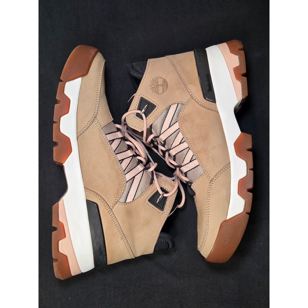 Timberland Euro‎ Swift Mid Hiker Tan Wheat Pink Nubuck Boots A2JP6 Womens 10